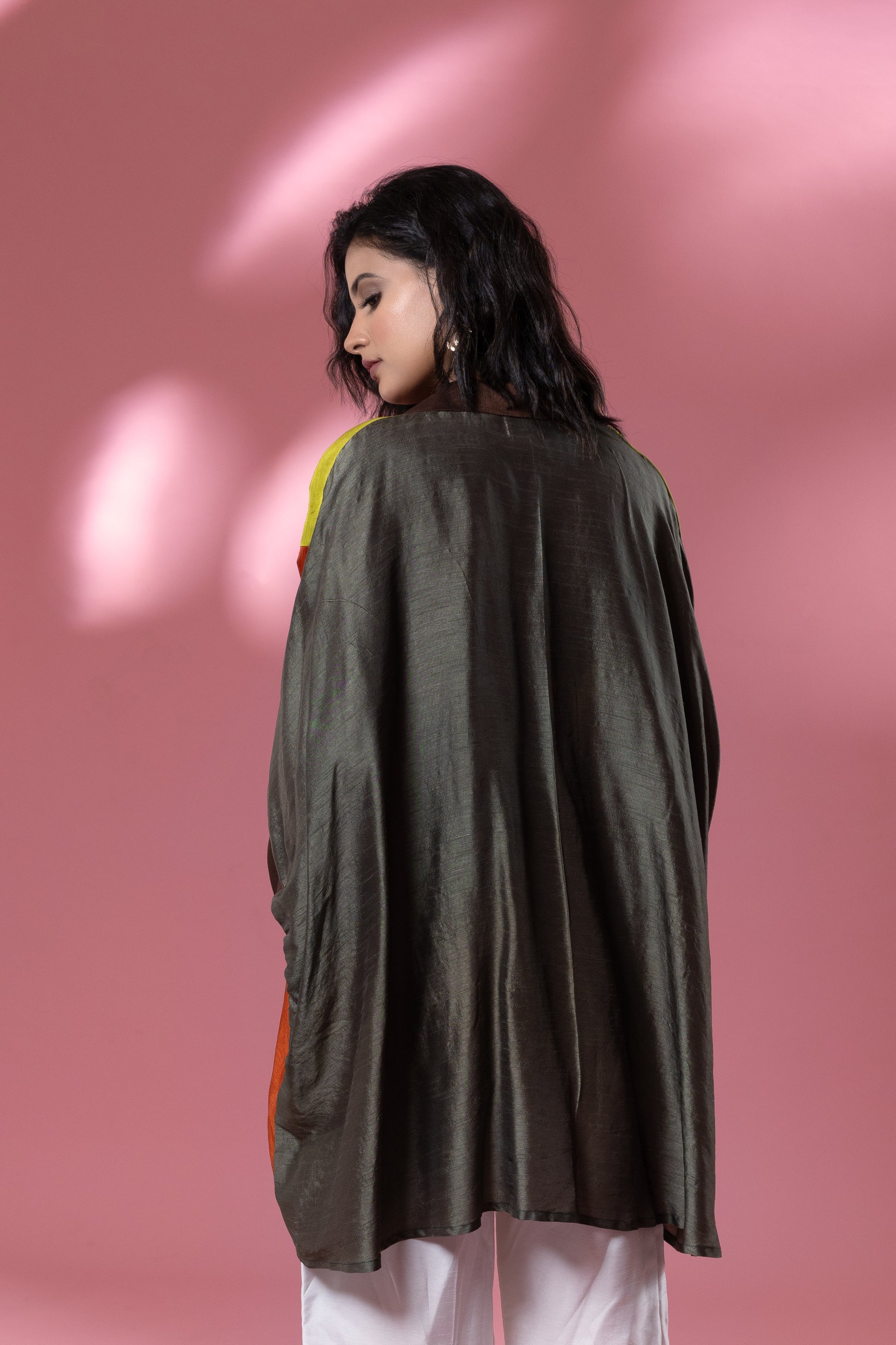 Green Multi-Colour Bemberg Silk Boho Oversized Shirt