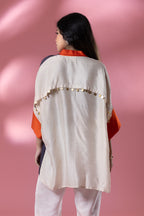 Grey & Beige Bemberg Silk Boho Stamp Coin Oversized Shirt