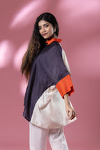 Grey & Beige Bemberg Silk Boho Stamp Coin Oversized Shirt