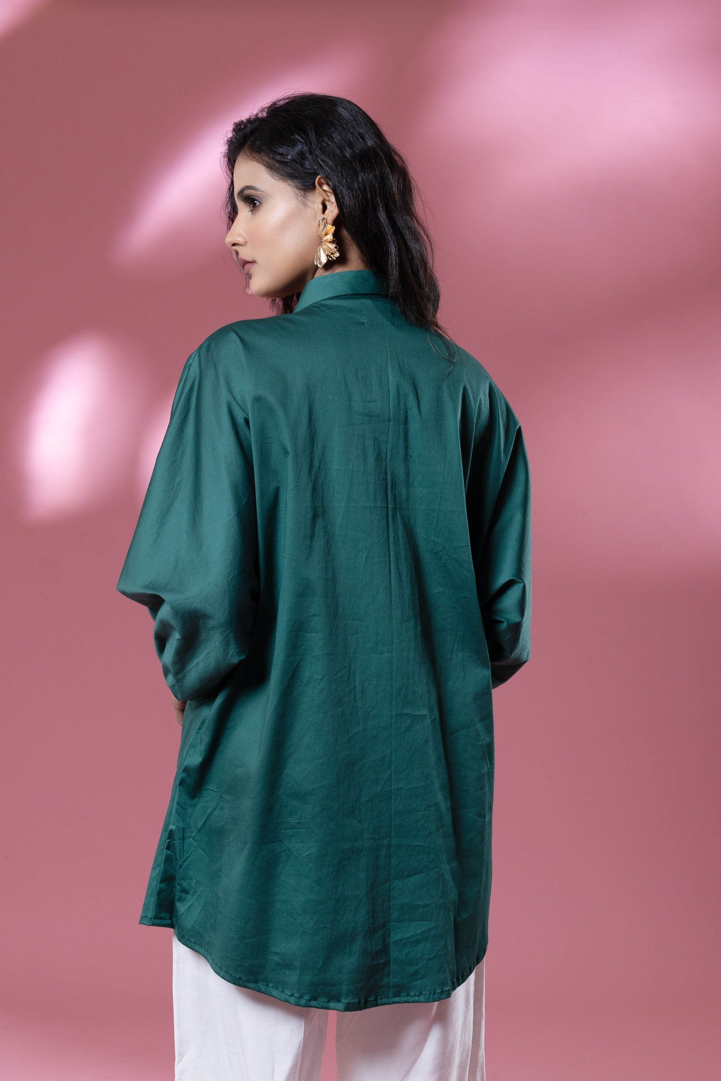 Green Italian Cotton Eagle Sequin Patch Shirt