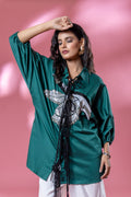 Green Italian Cotton Eagle Sequin Patch Shirt