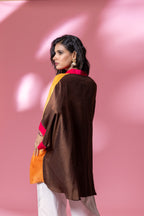 Brown Multi-Colour Bemberg Silk Boho Oversized Shirt