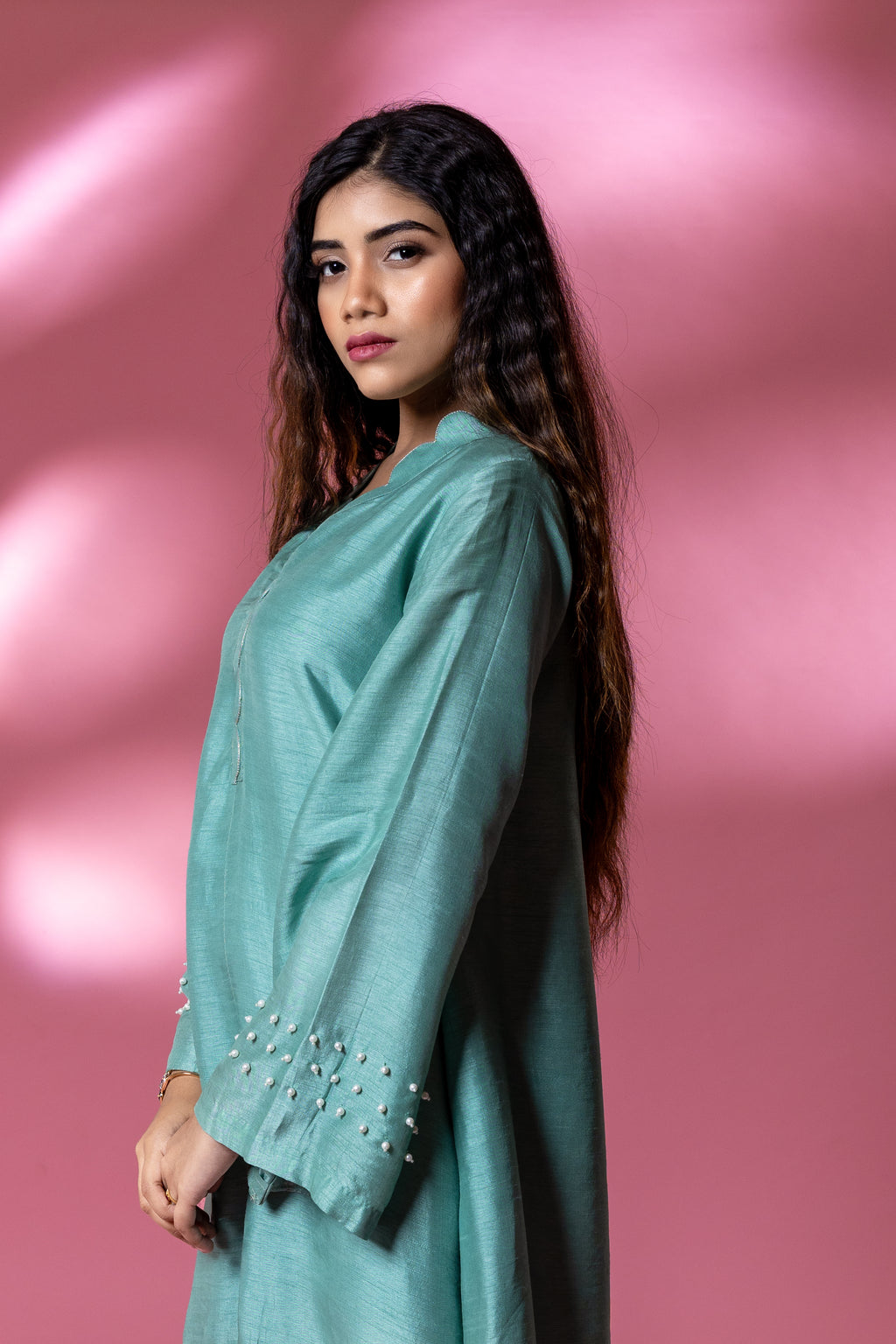Blue Bemberg Silk Scallop Cut Pearl Co-ord