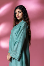 Blue Bemberg Silk Scallop Cut Pearl Co-ord