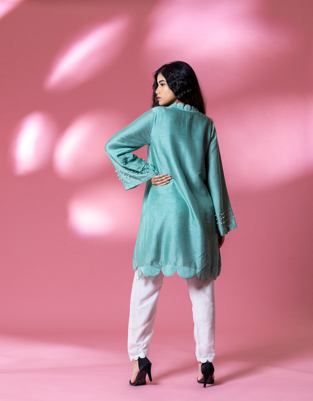 Blue Bemberg Silk Scallop Cut Pearl Co-ord