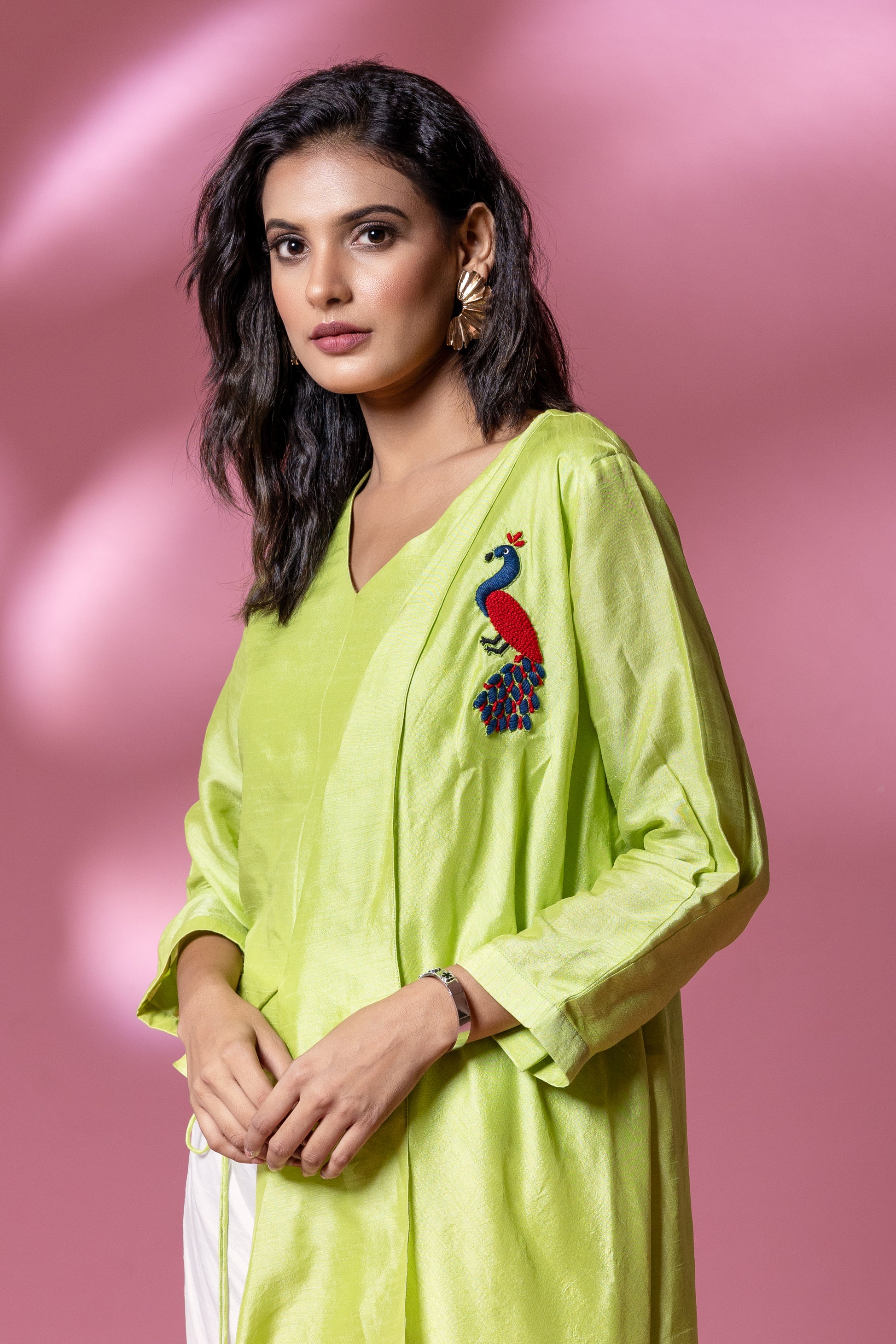 Green Parrot Patch Bemberg Silk Co-ord