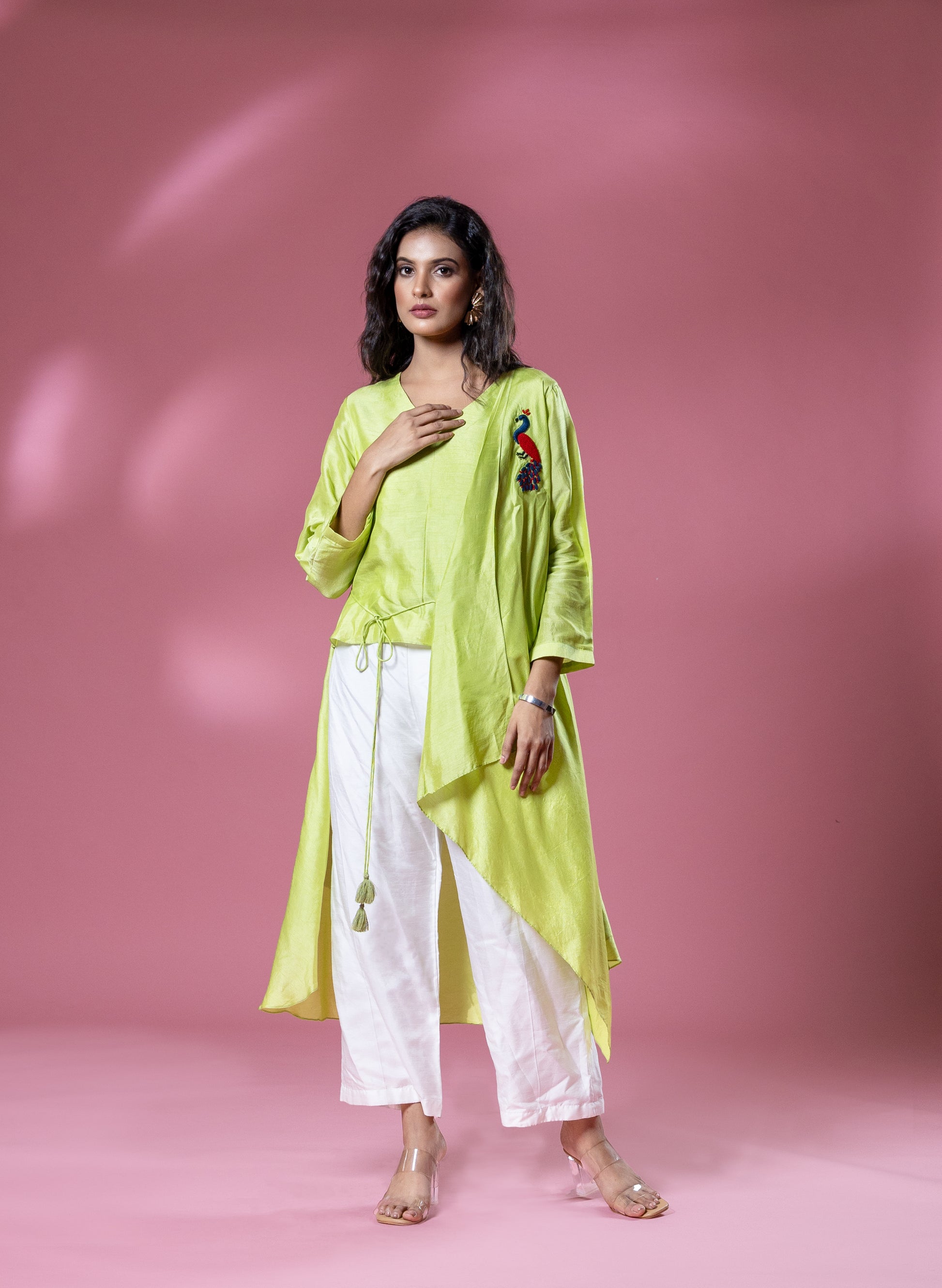 Green Parrot Patch Bemberg Silk Co-ord