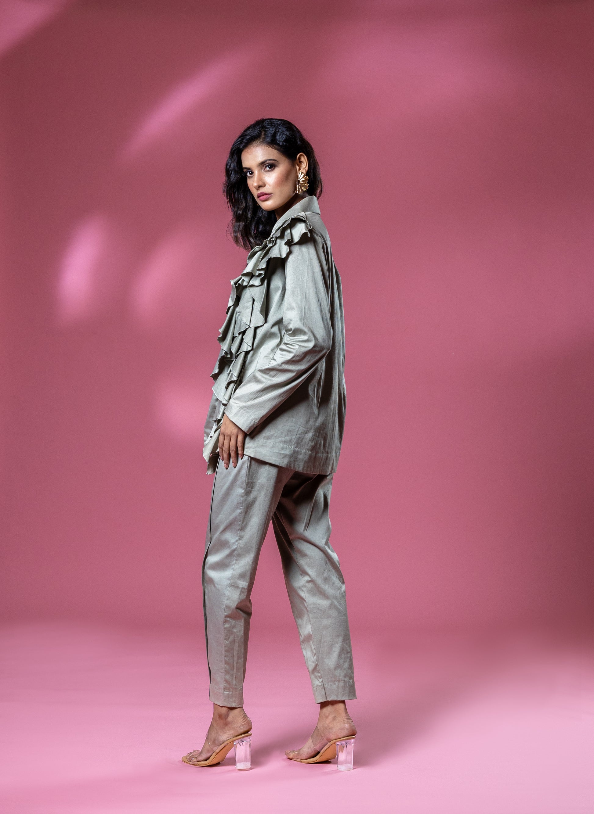 Sage Green Italian Cotton Ruffle Co-ord