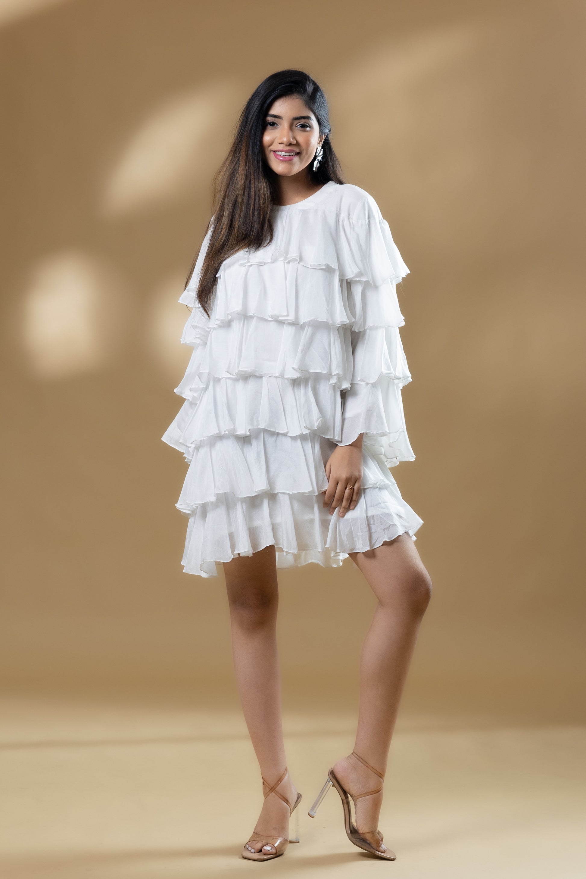 Pearl White Muslin Ruffle Dress