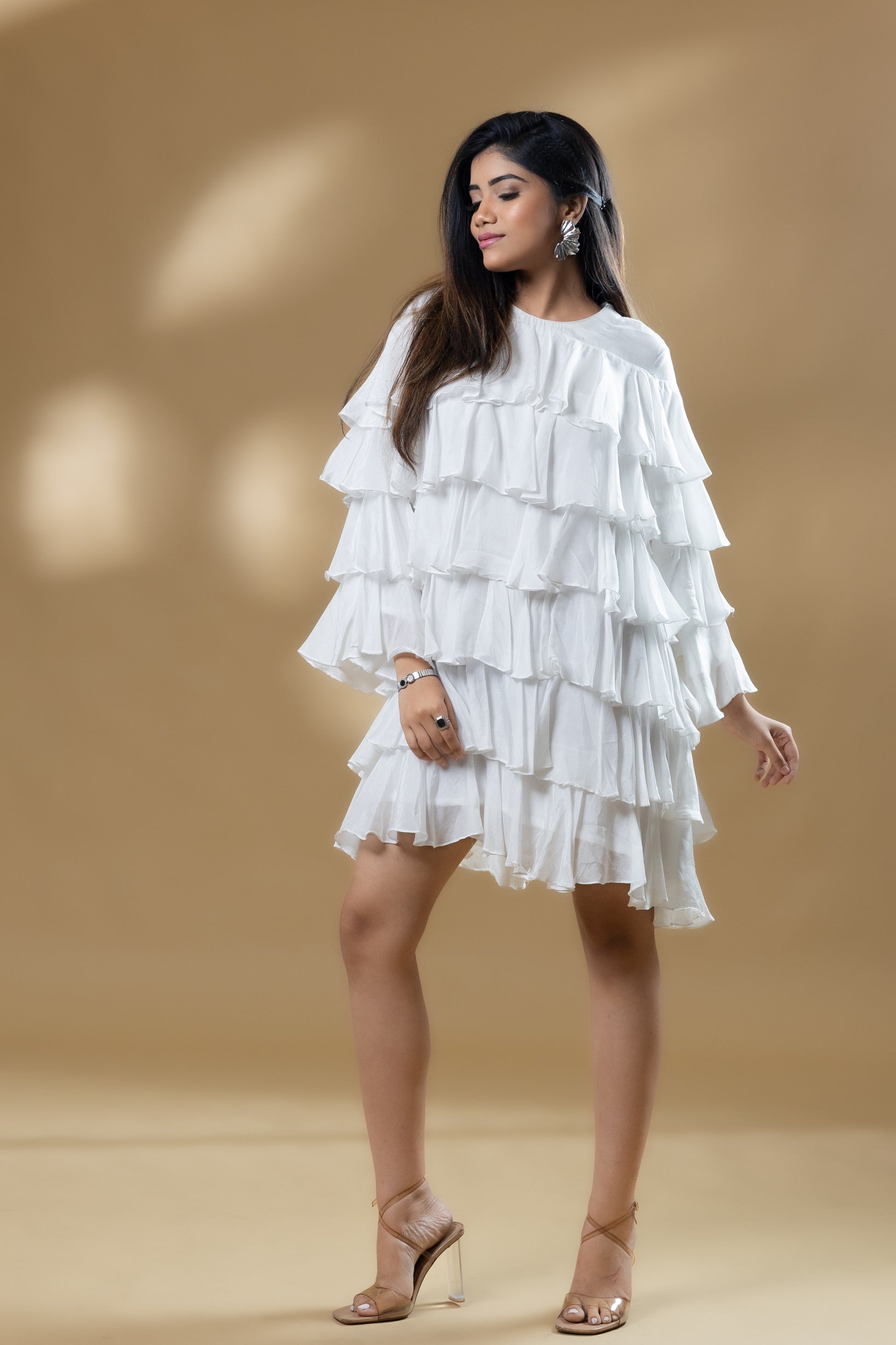 Pearl White Muslin Ruffle Dress