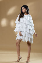 Pearl White Muslin Ruffle Dress