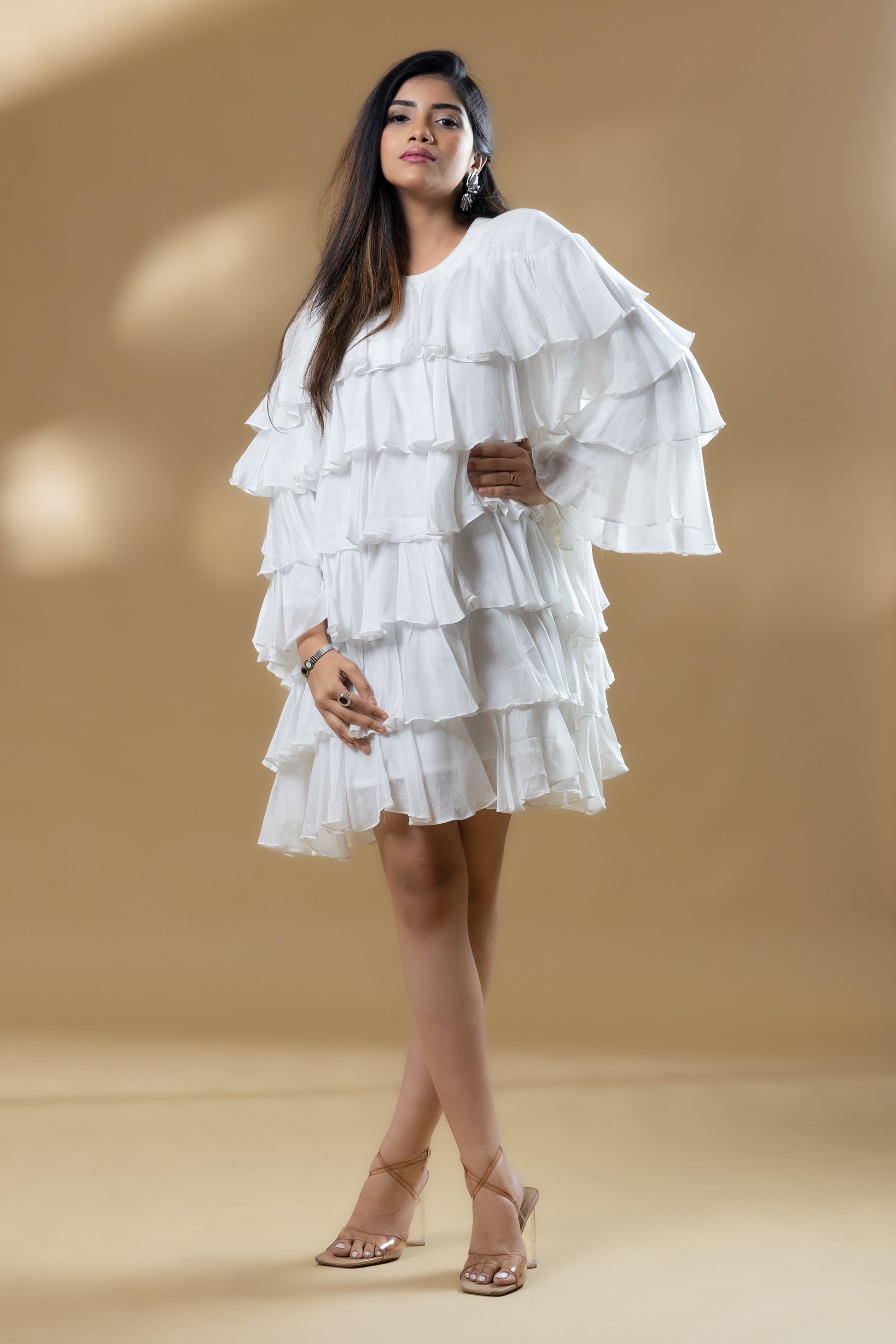 Pearl White Muslin Ruffle Dress