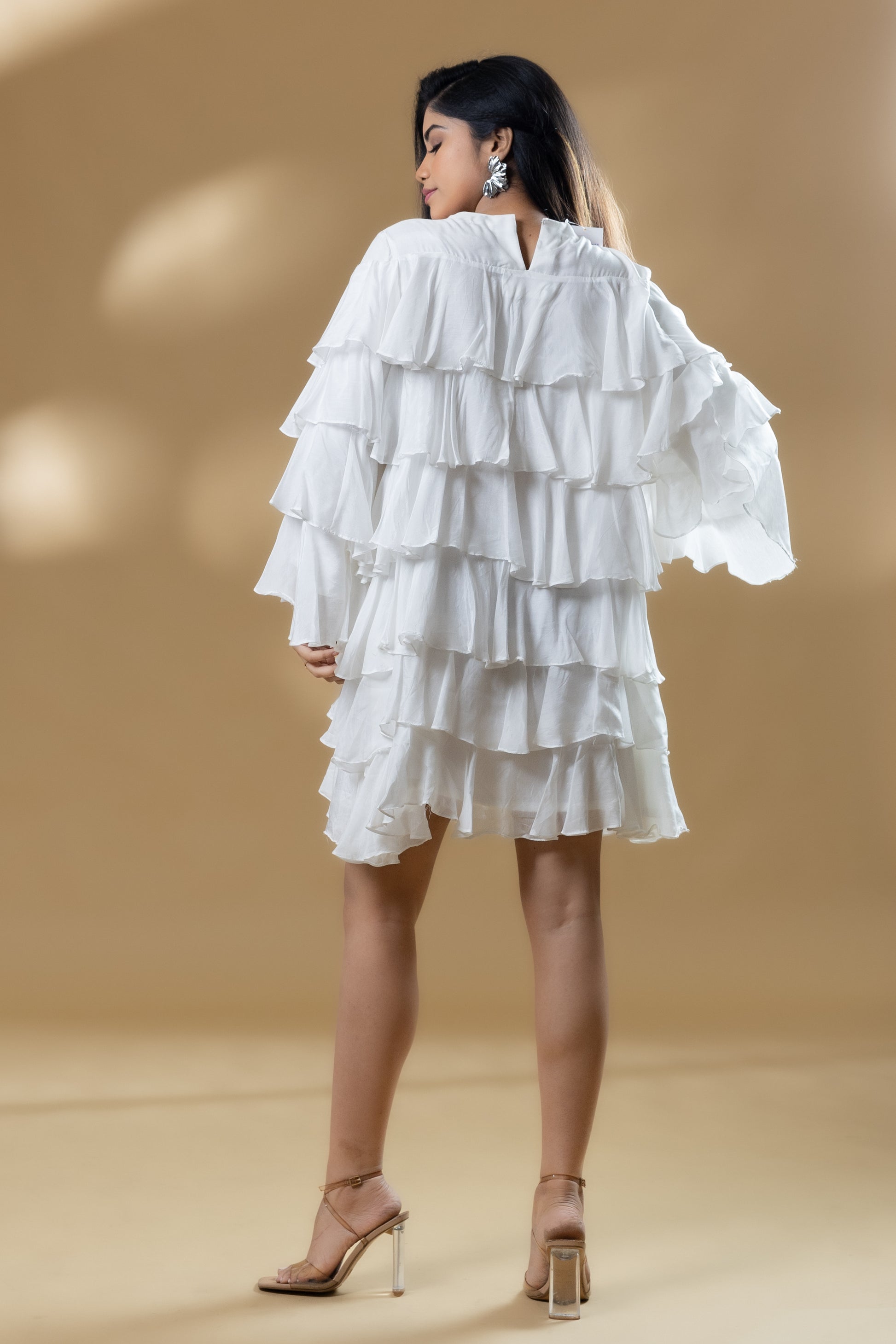 Pearl White Muslin Ruffle Dress