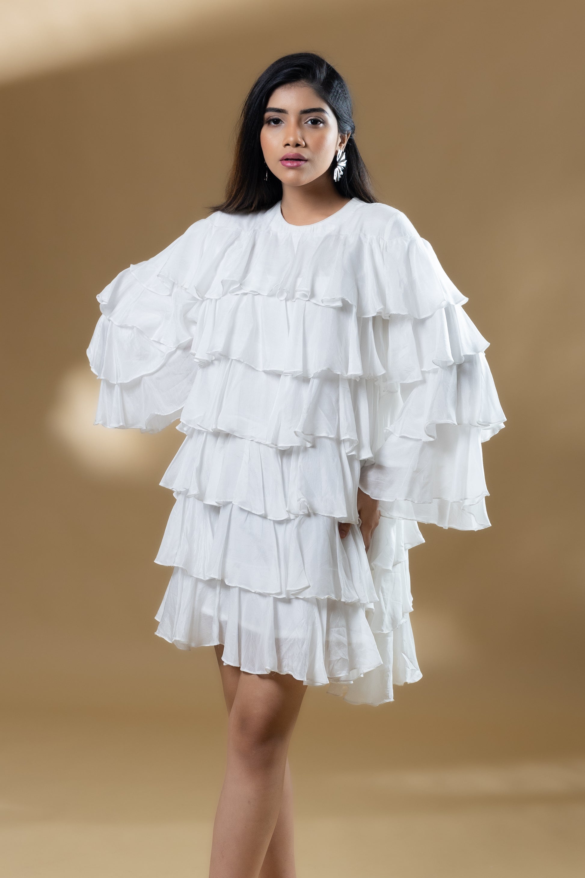Pearl White Muslin Ruffle Dress