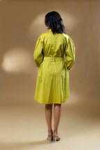 Green Satin Cotton Sequin Pocket Dress