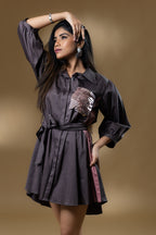Grey Italian Cotton Sequin Pocket Dress