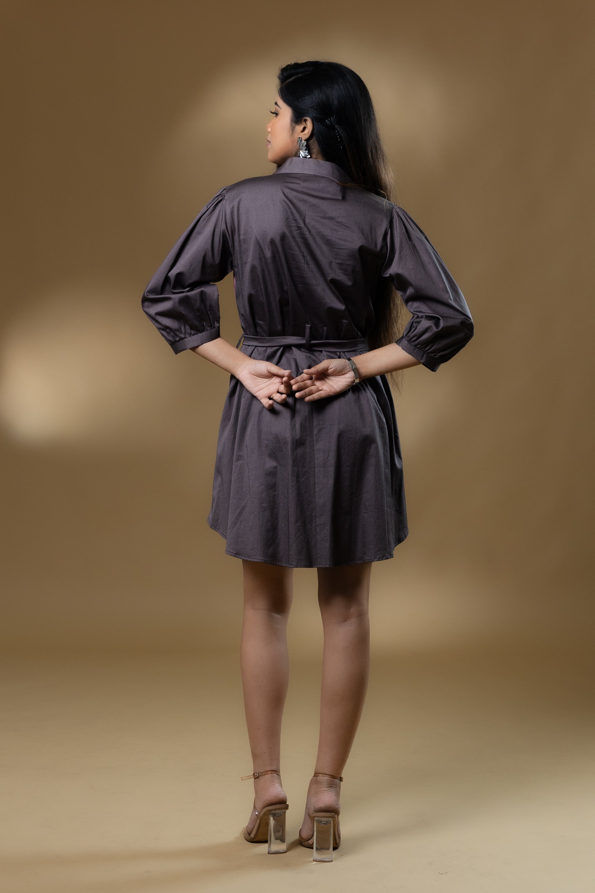 Grey Italian Cotton Sequin Pocket Dress