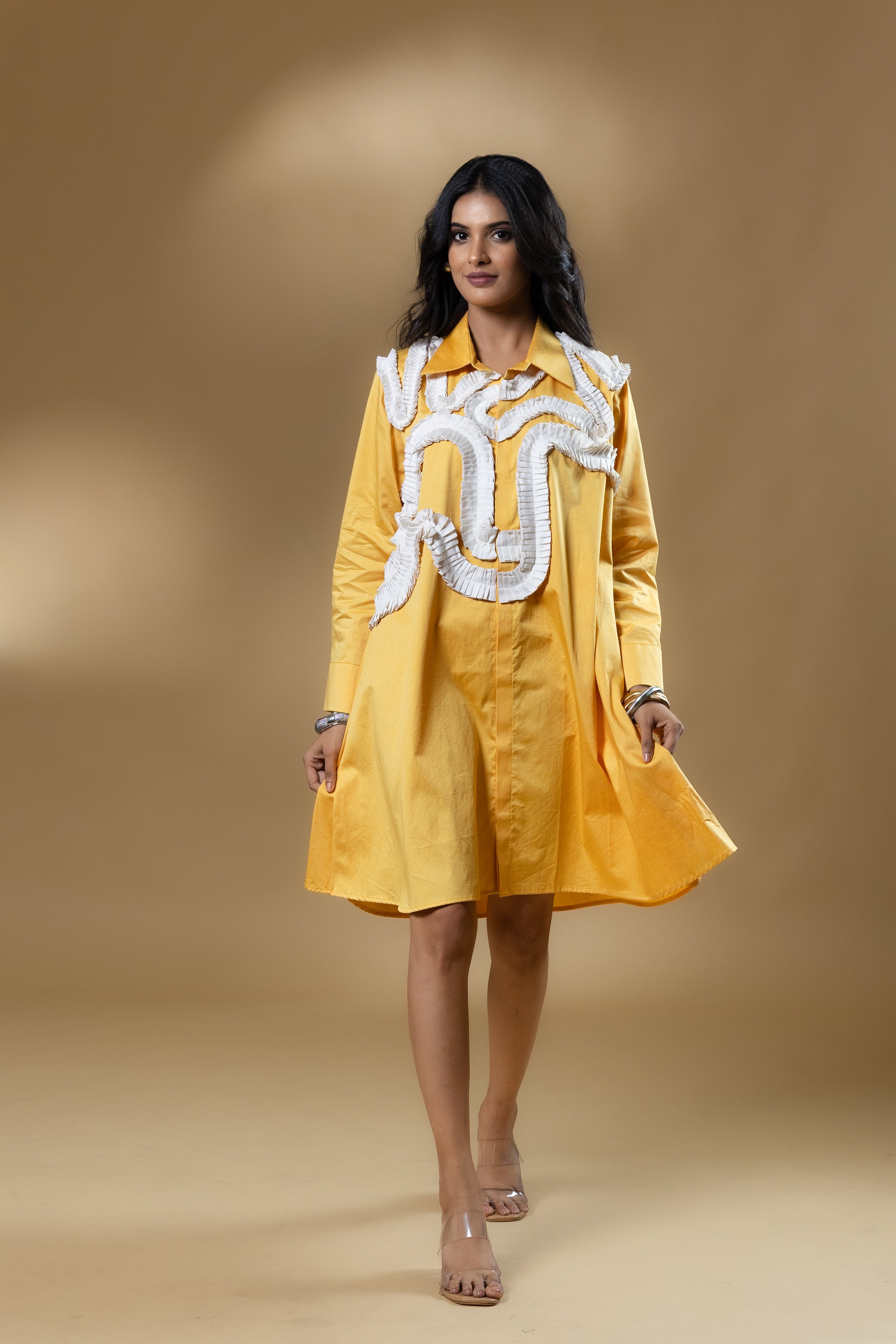 Yellow Italian Cotton Frills Dress