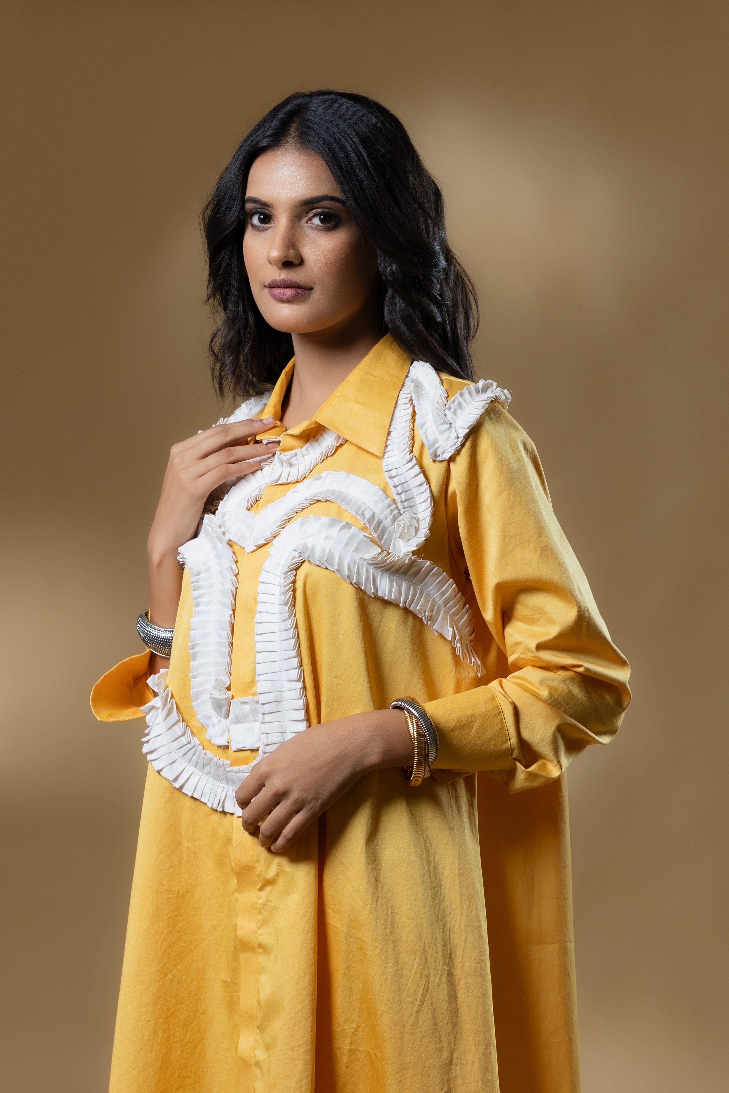 Yellow Italian Cotton Frills Dress