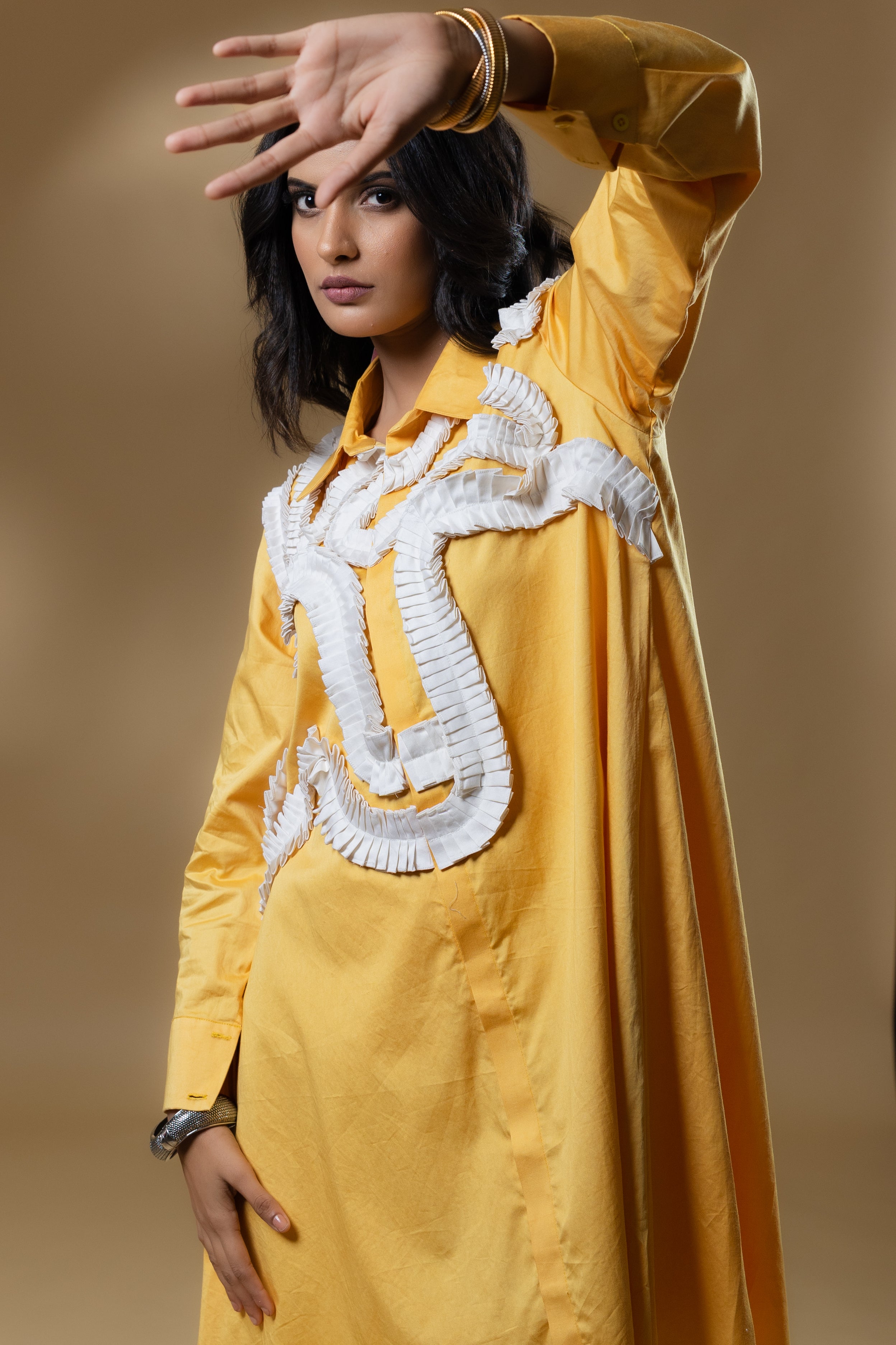 Yellow Italian Cotton Frills Dress