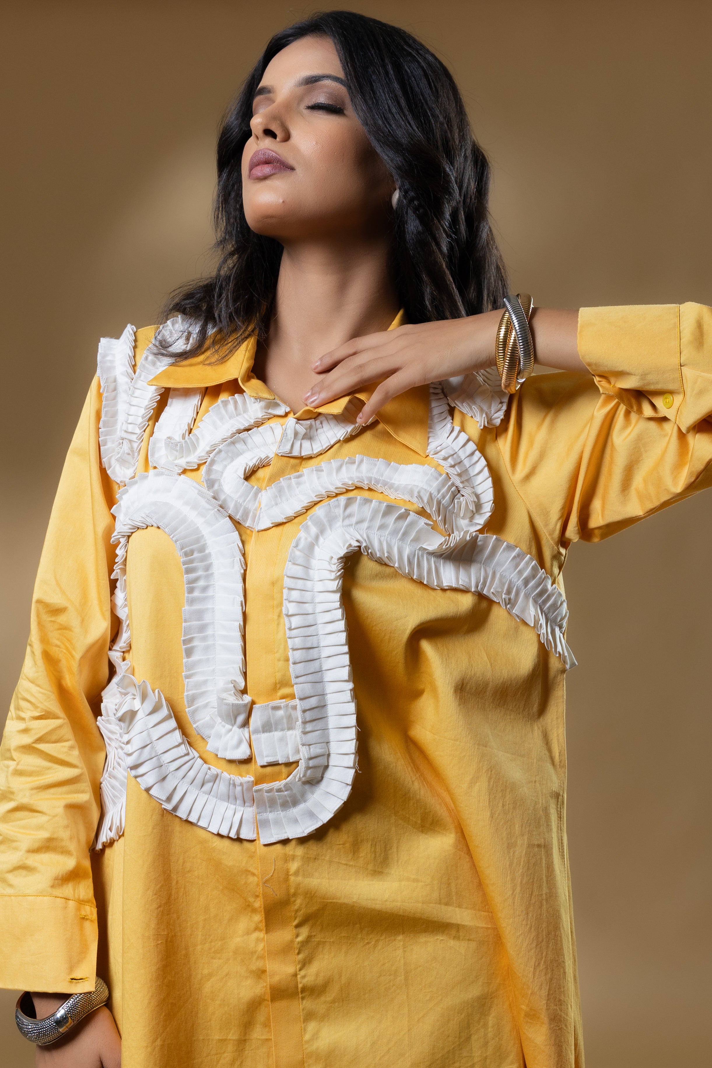 Yellow Italian Cotton Frills Dress