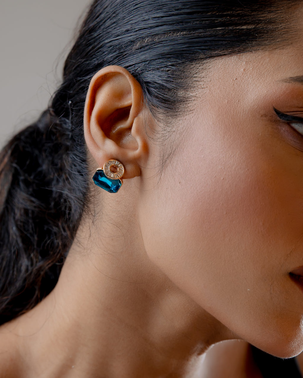 Azure Glow Crystal Stud Earrings - Gold Plated