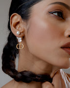 Elara Pearl Crystal Drop Earrings - Gold Plated