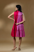 Dual Colored Italian Cotton Ruffled Short Dress