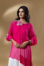 Magenta Pink Georgette Sequined Flower Co-ord