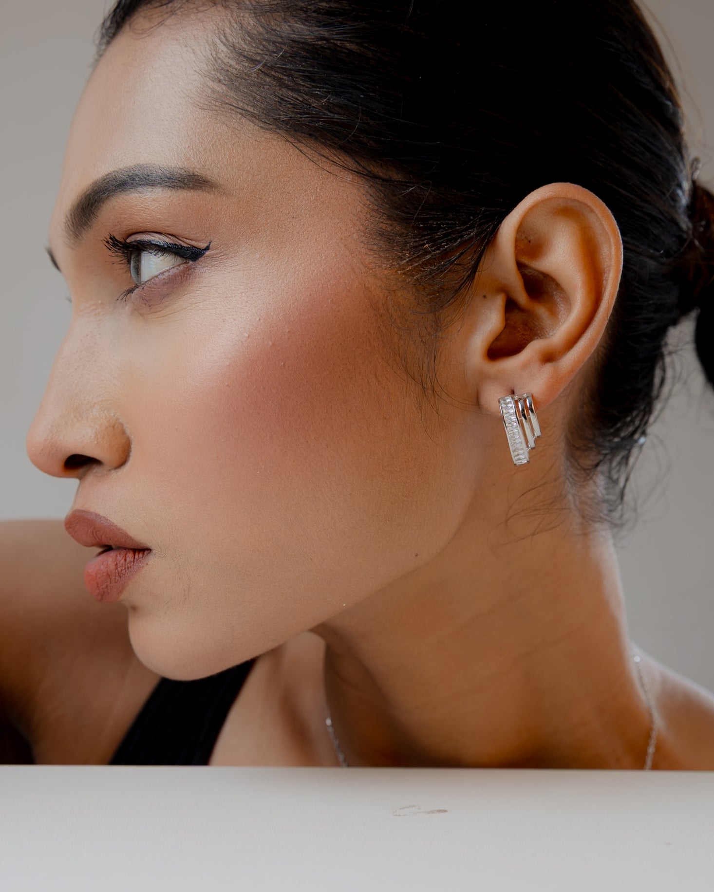 Celeste Silver Crystal Huggie Hoops