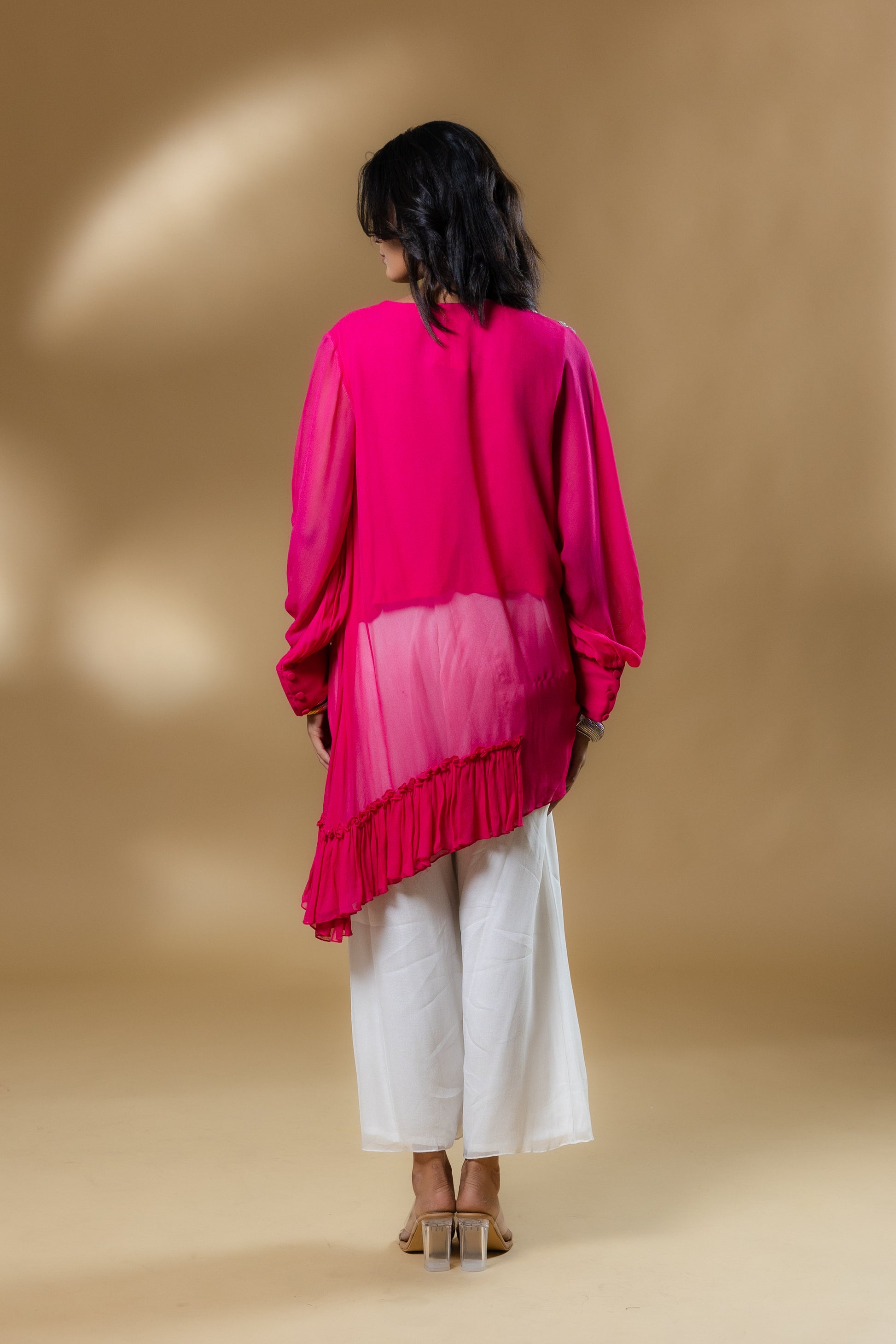 Magenta Pink Georgette Sequined Flower Co-ord