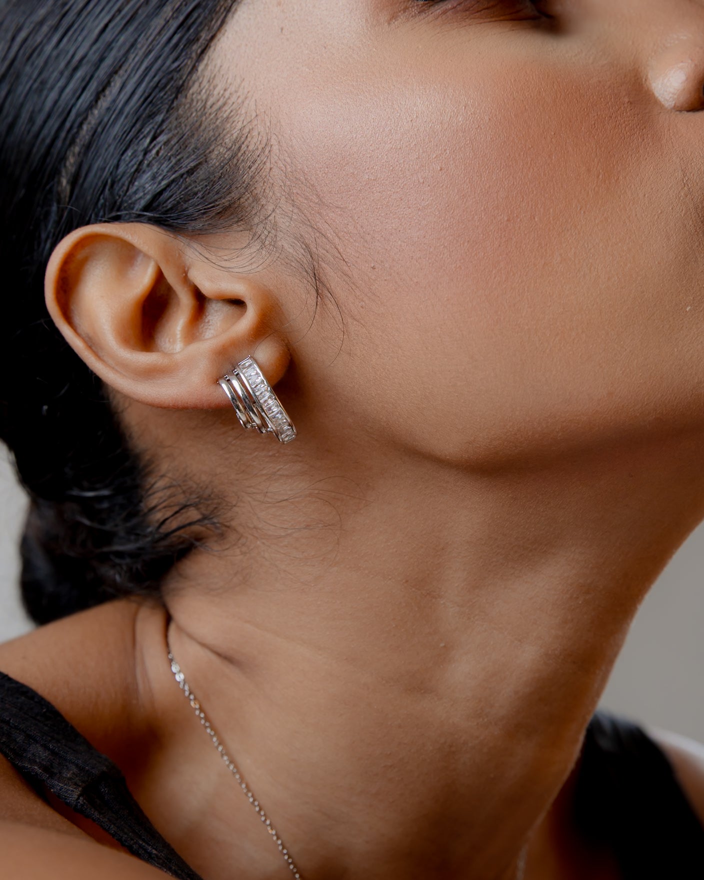 Celeste Silver Crystal Huggie Hoops