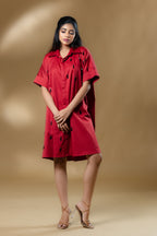 Maroon Italian Cotton Black Eye Stone Short Dress