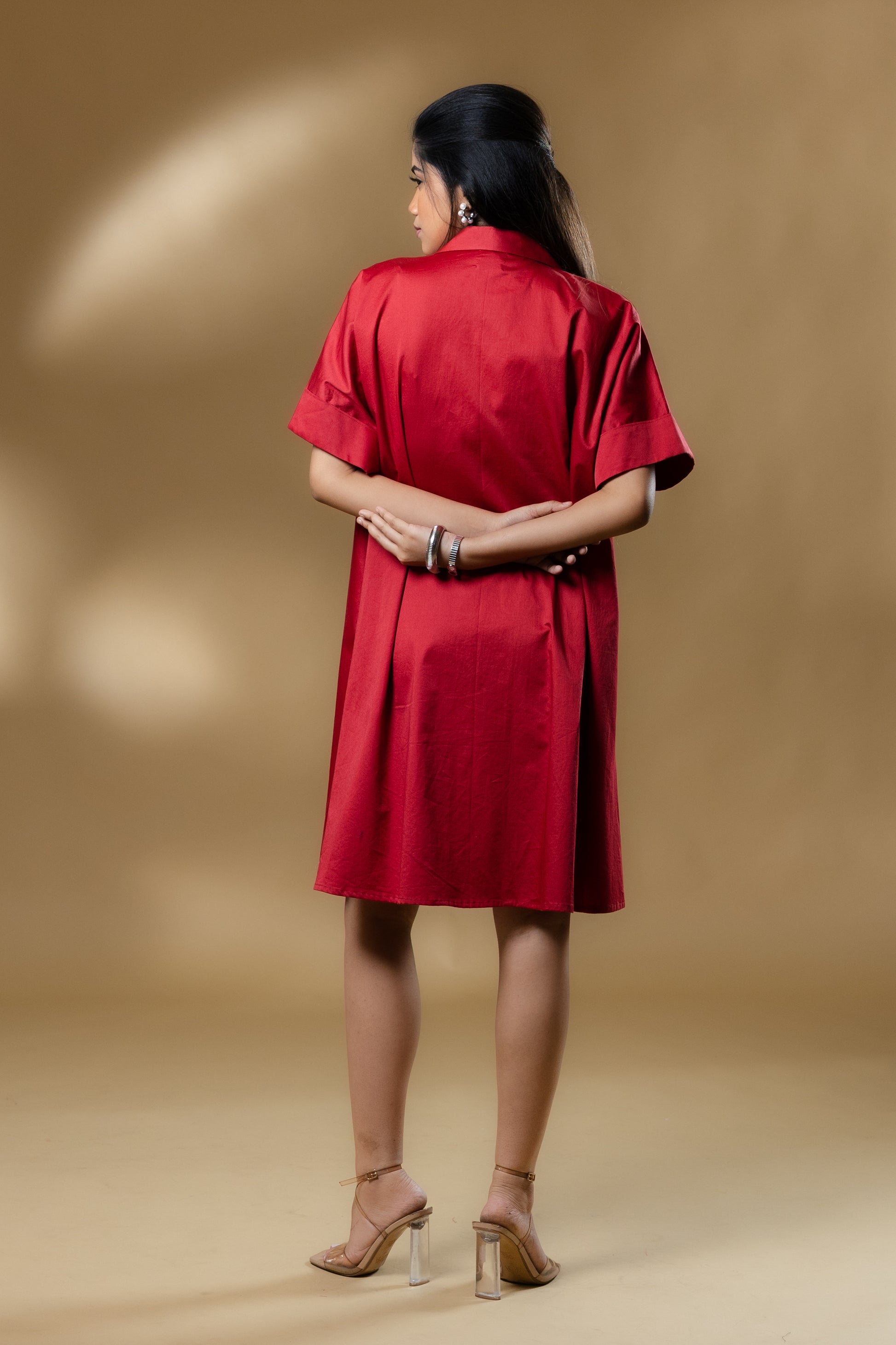 Maroon Italian Cotton Black Eye Stone Short Dress