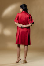 Maroon Italian Cotton Black Eye Stone Short Dress