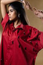Maroon Italian Cotton Black Eye Stone Short Dress