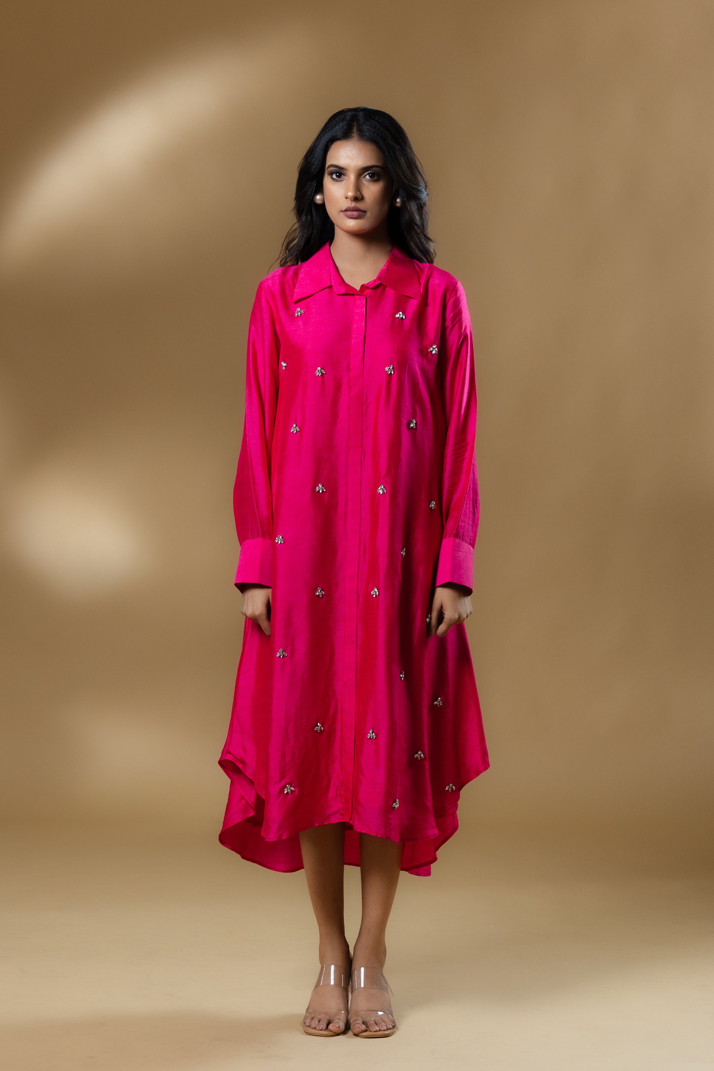 Magenta Pink Bemberg Silk Gin Stone Dress
