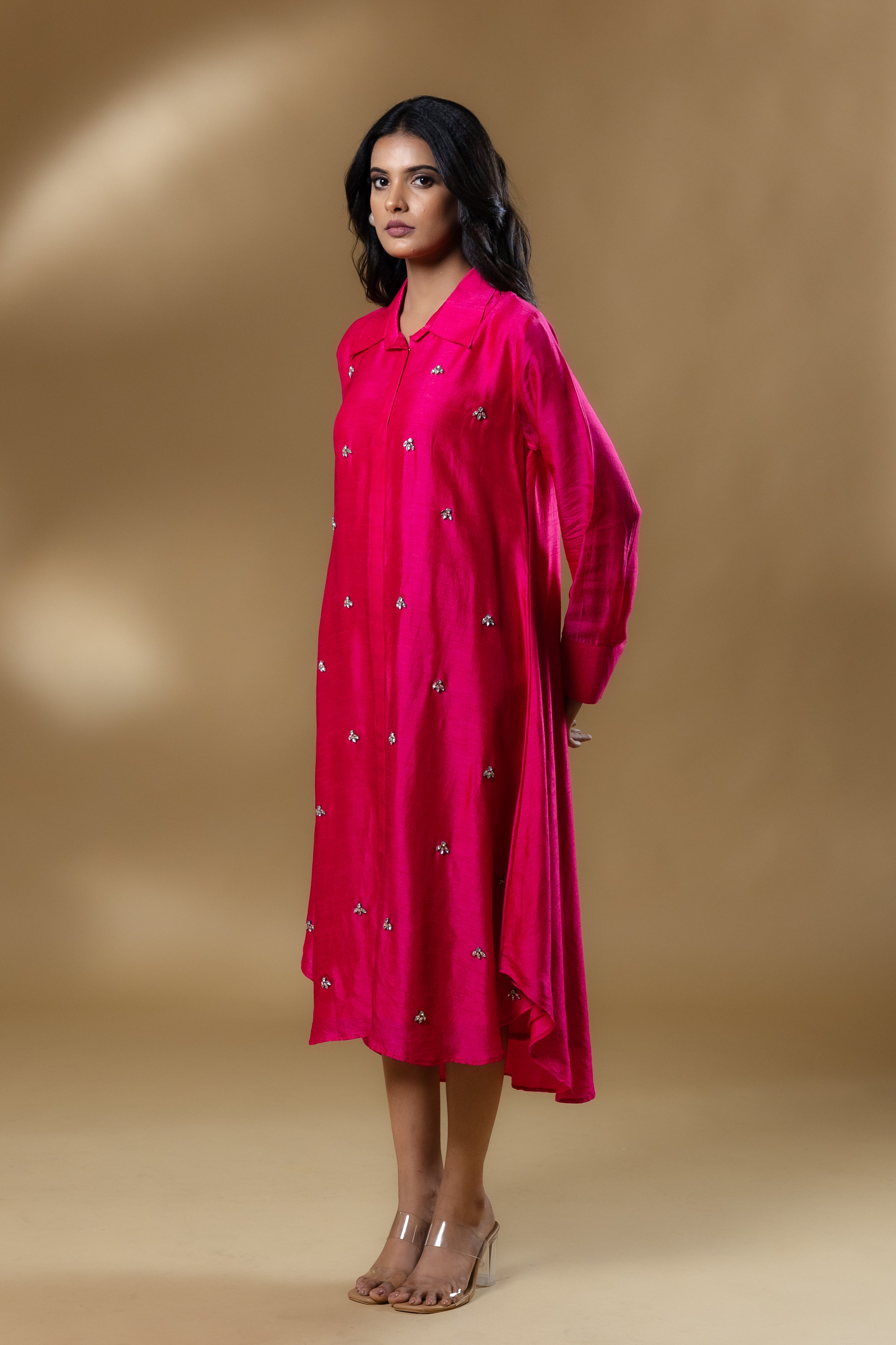 Magenta Pink Bemberg Silk Gin Stone Dress