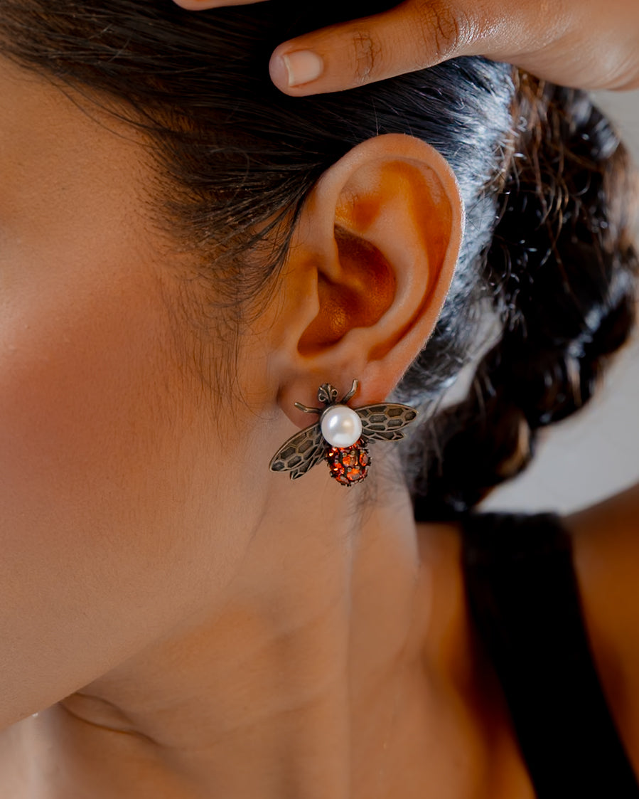 Regal Ember Bee Statement Earrings (18K Gold Plated)