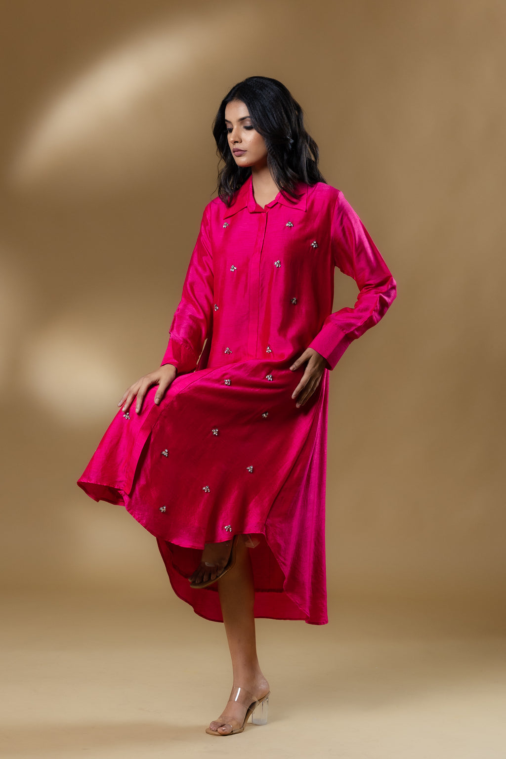 Magenta Pink Bemberg Silk Gin Stone Dress
