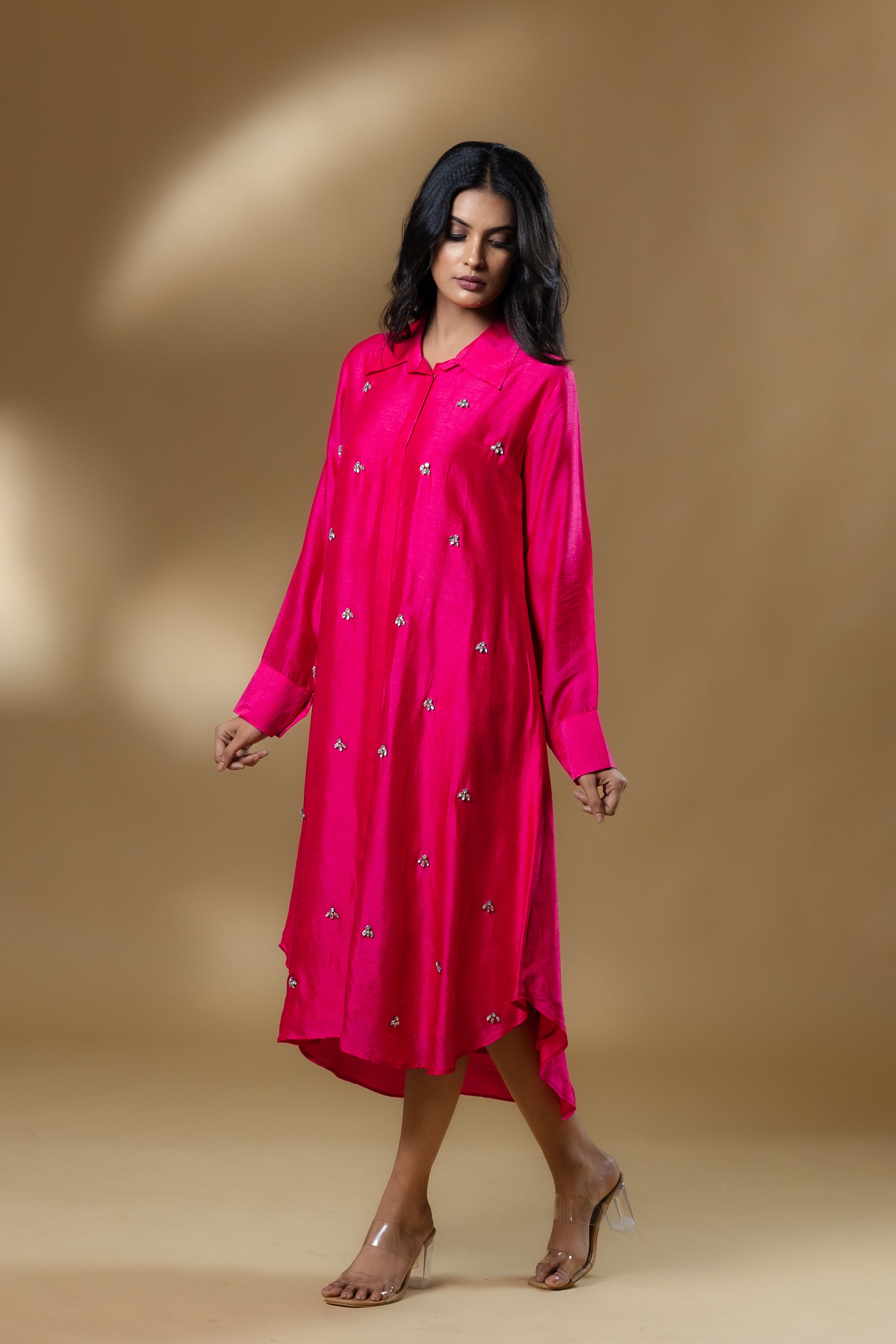 Magenta Pink Bemberg Silk Gin Stone Dress