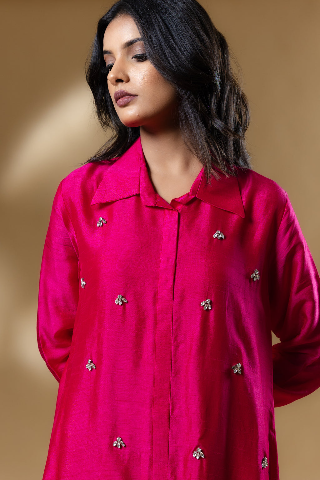 Magenta Pink Bemberg Silk Gin Stone Dress