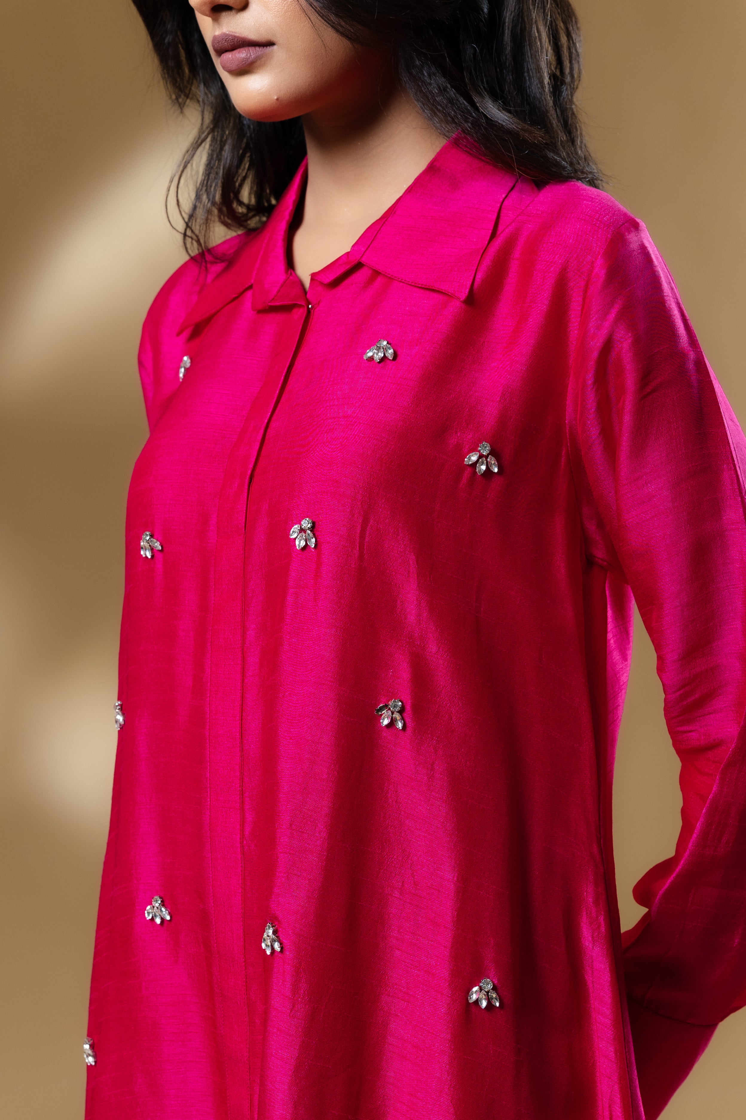 Magenta Pink Bemberg Silk Gin Stone Dress