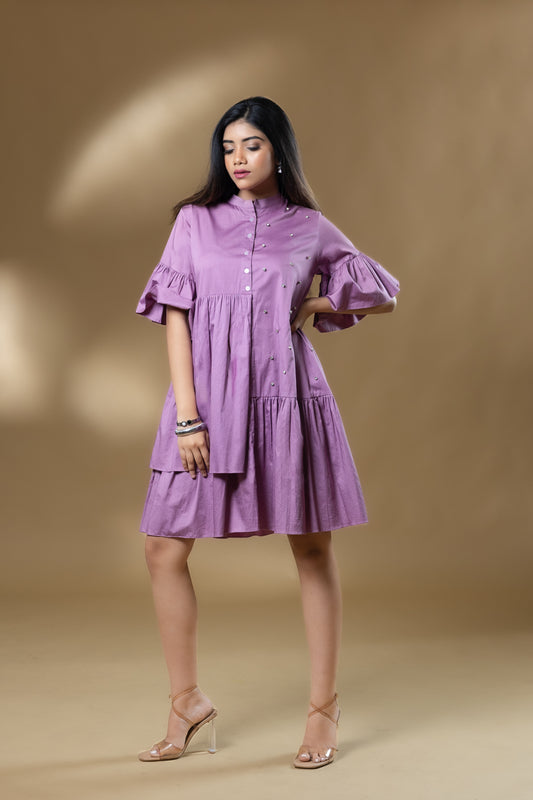 Lavender Italian Cotton Gin Stone Short Dress