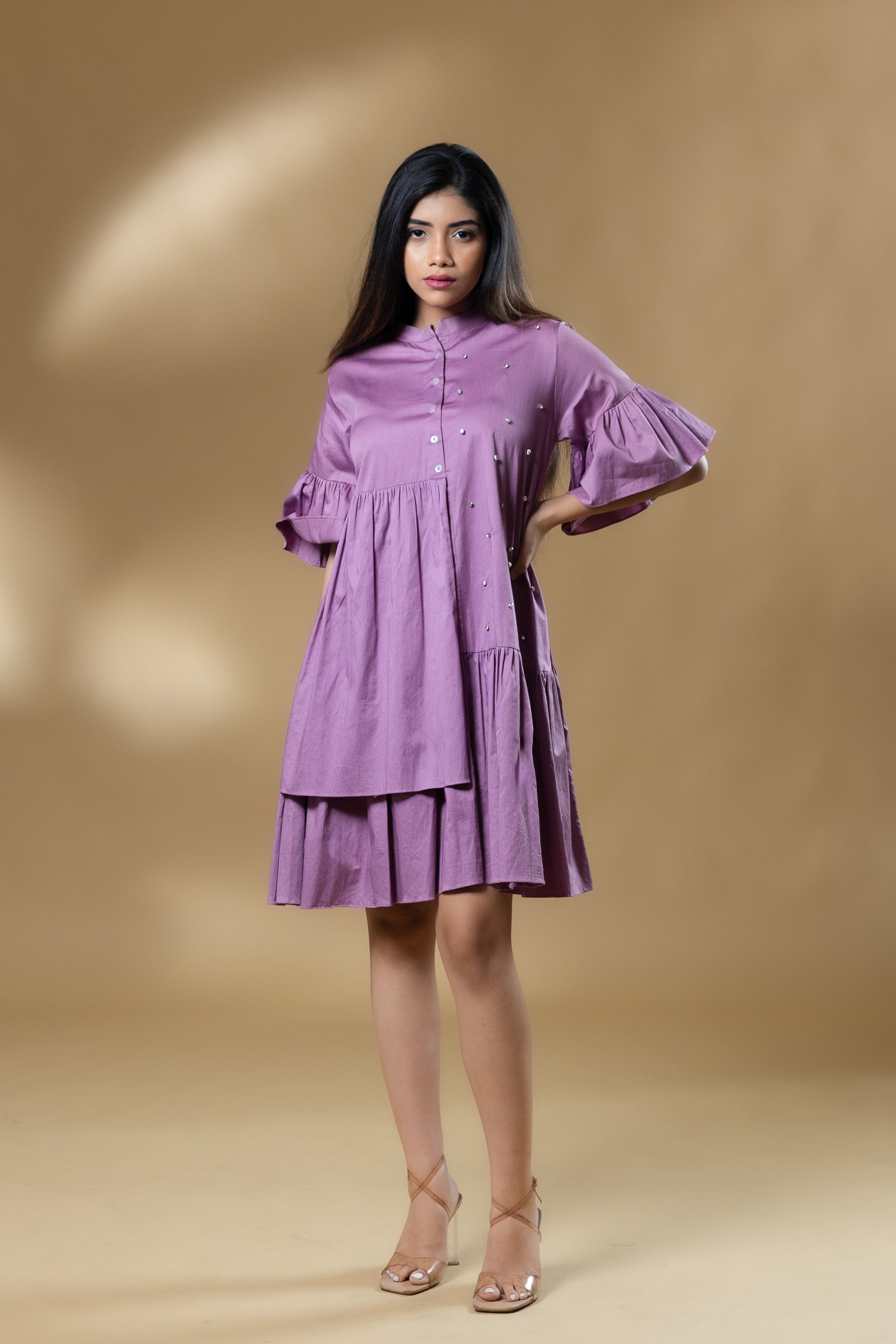 Lavender Italian Cotton Gin Stone Short Dress