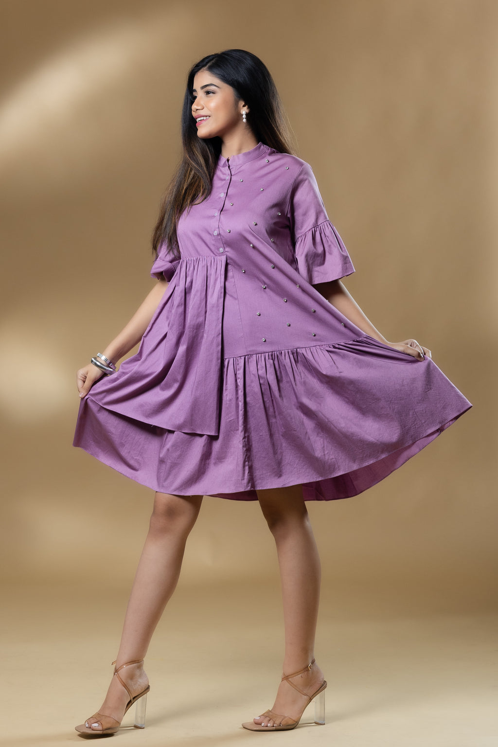 Lavender Italian Cotton Gin Stone Short Dress