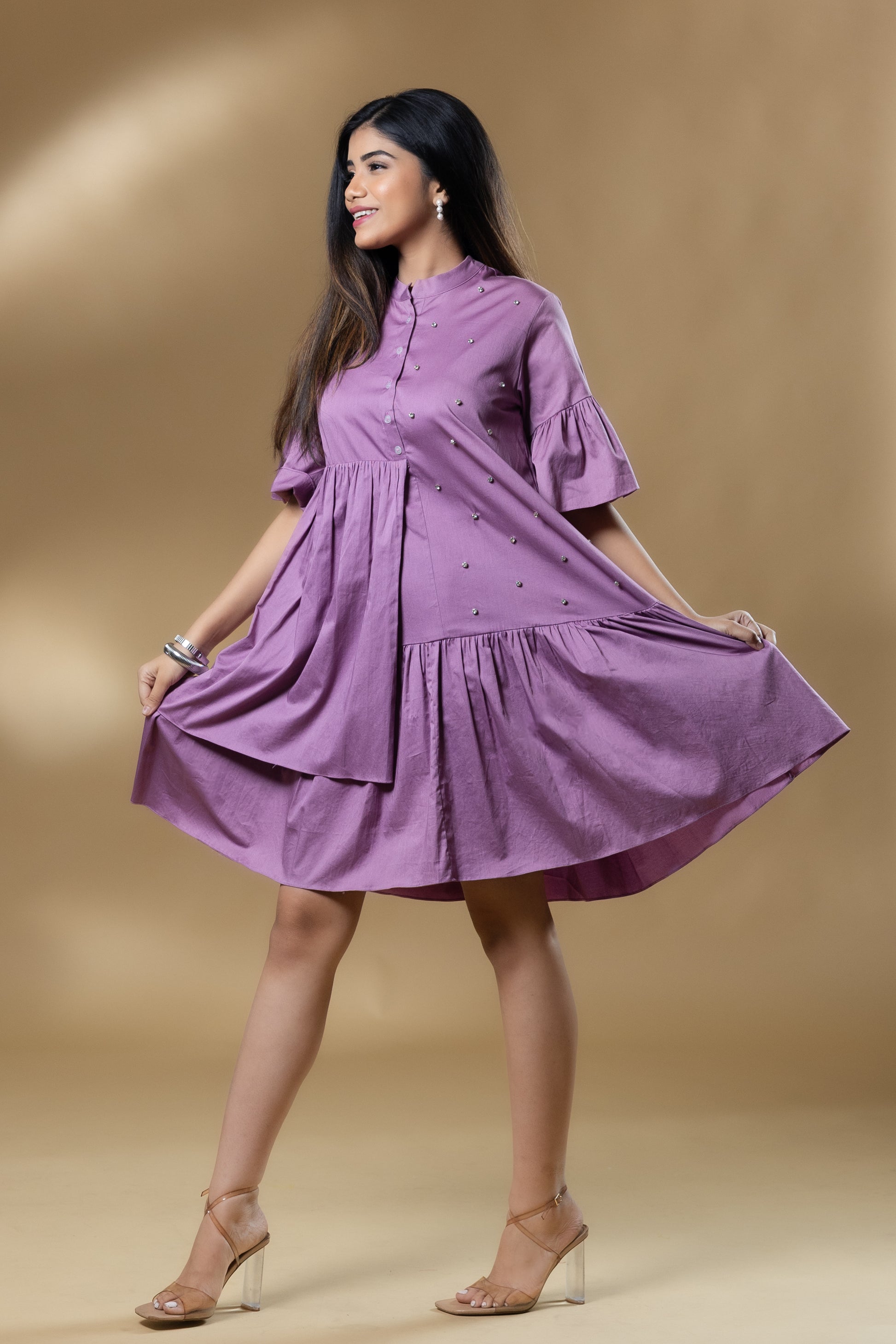 Lavender Italian Cotton Gin Stone Short Dress