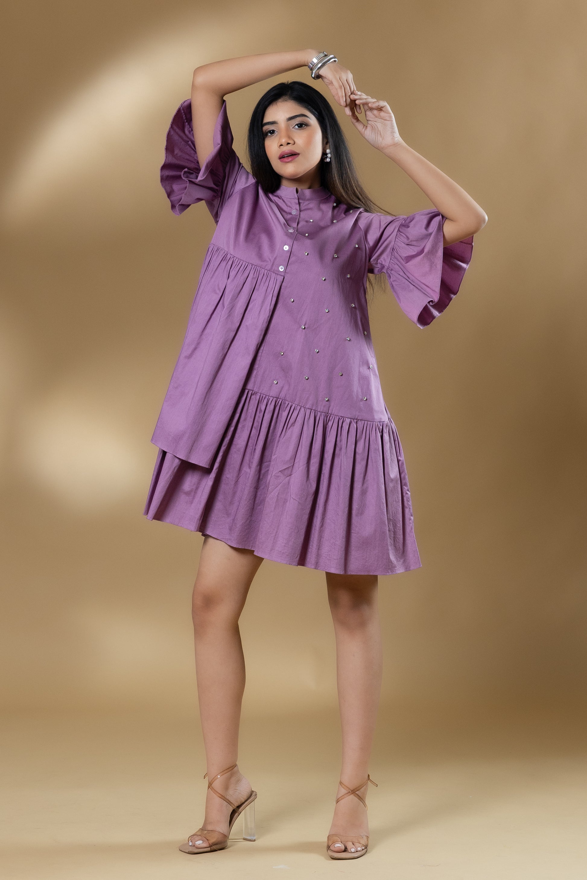 Lavender Italian Cotton Gin Stone Short Dress