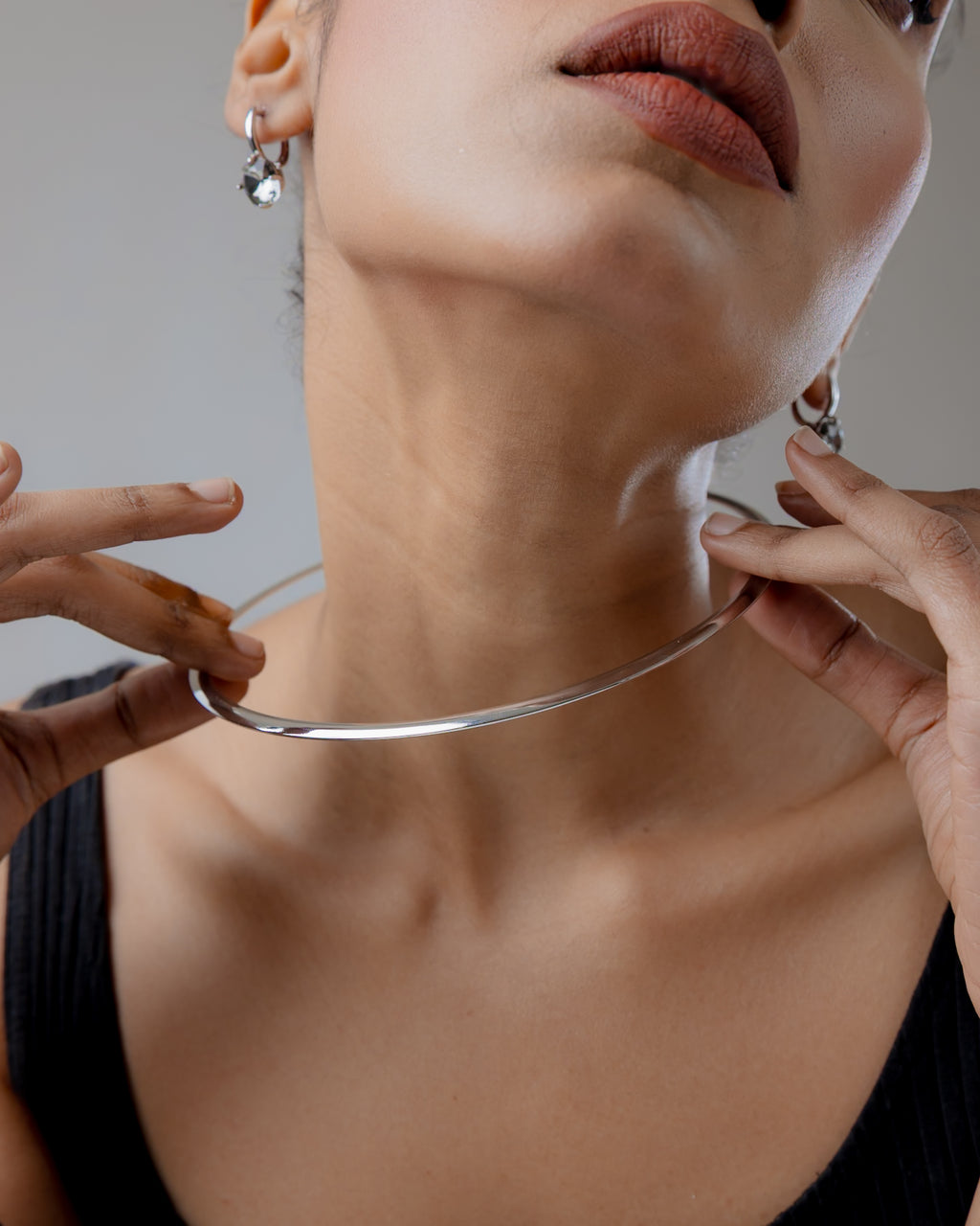 Luna Curve Silver Collar Necklace