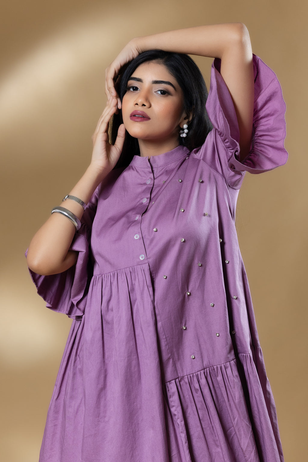 Lavender Italian Cotton Gin Stone Short Dress